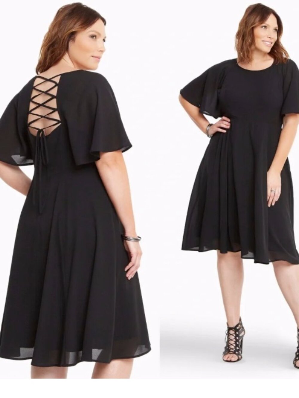 Torrid NWOT Lace Up Back Fit & Flare Dress Black Flutter Sleeve Size 24